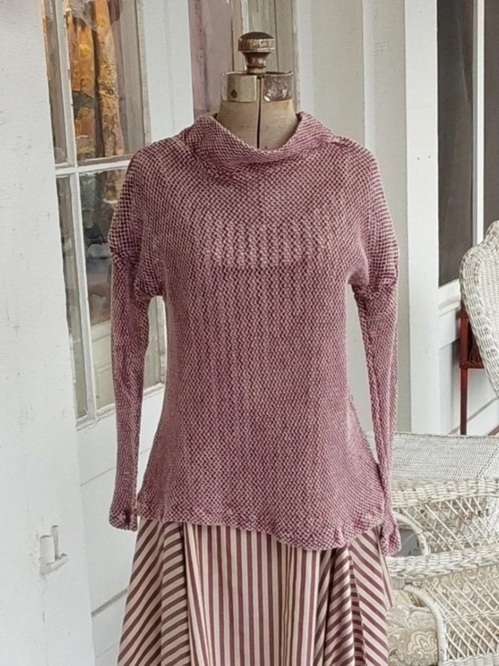 Krista Larson CROP TURTLENECK FISHNET T-SHIRT IN MERLOT Medium
